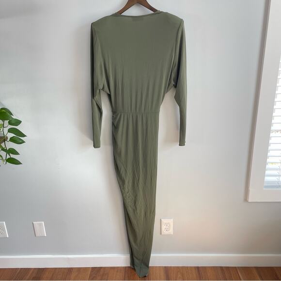 Alexandre Vauthier | Women’s Olive Green Stretch Jersey Gown Maxi Dress Ruched - Picture 9 of 14